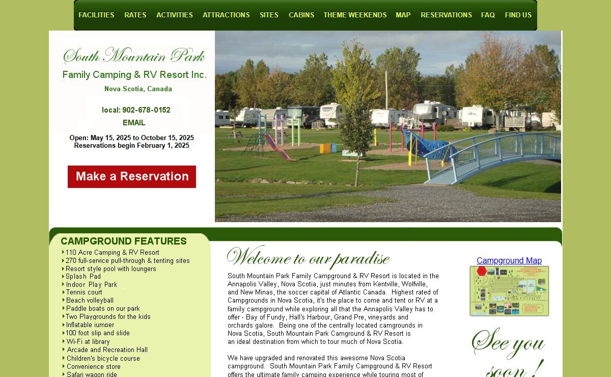 South Mountain Park Camping Park & RV Resort Kentville Nova Scotia