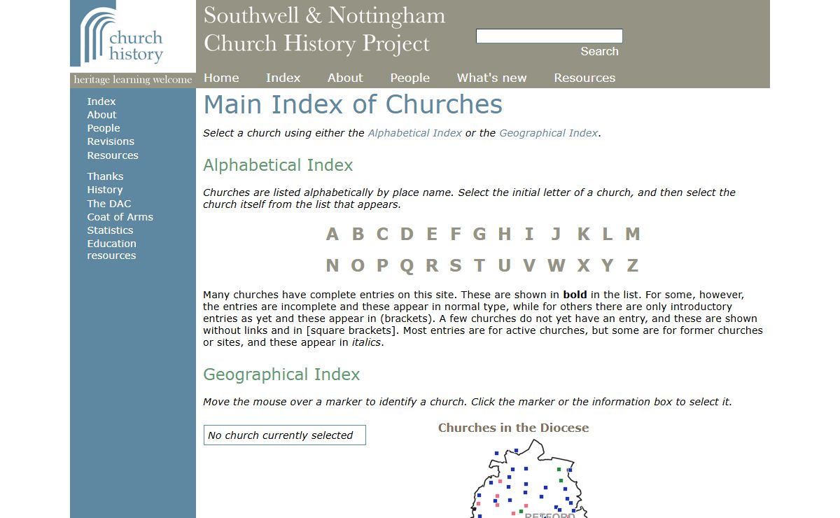 Southwell & Nottingham Church History Project - Main Index of Churches