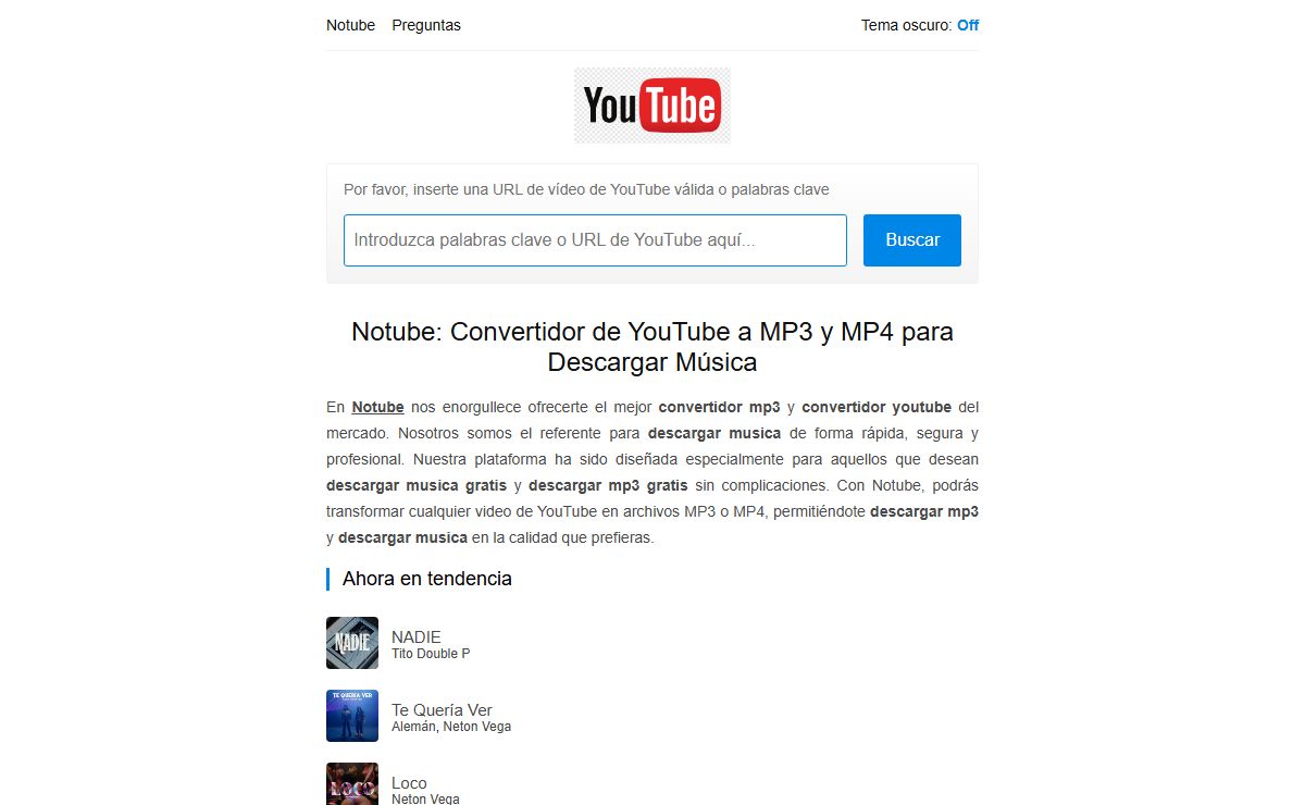 Notube: Convertidor de YouTube a MP3 y MP4 para Descargar Música