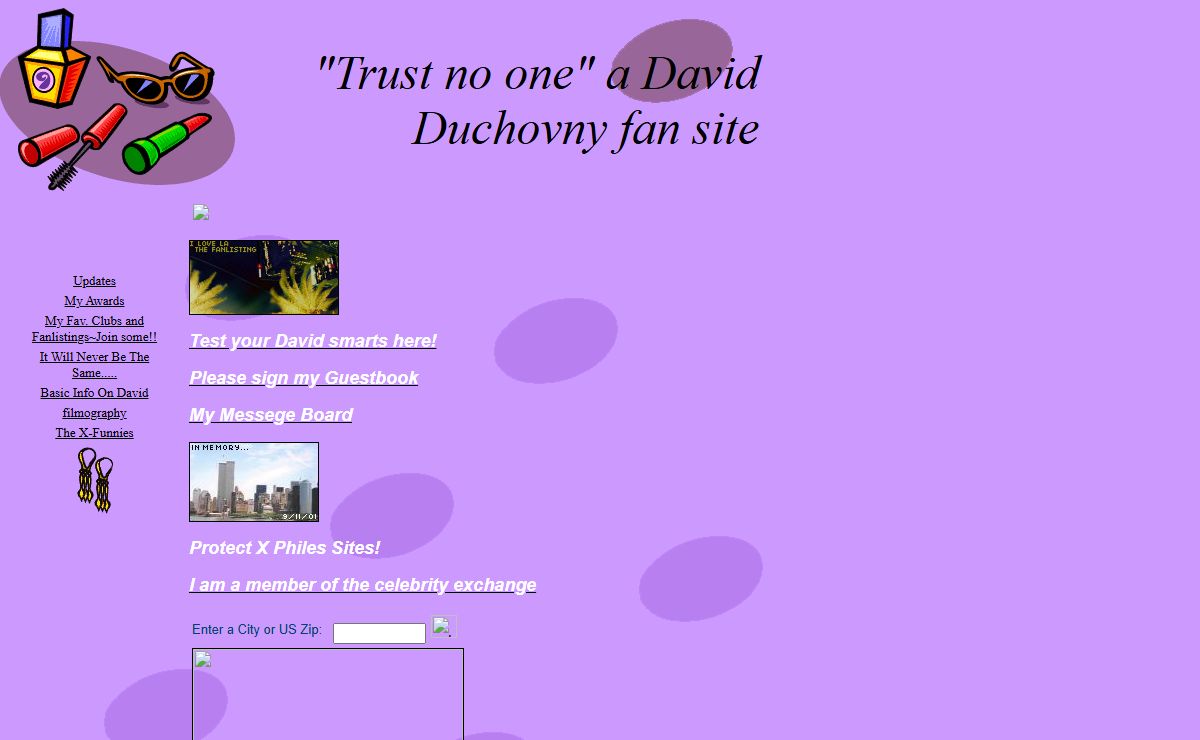 "Trust no one" a David Duchovny fan site