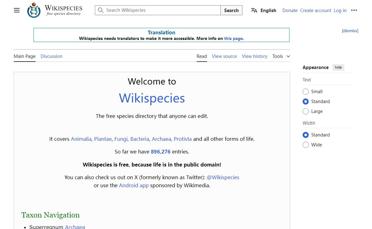 Wikispecies, free species directory