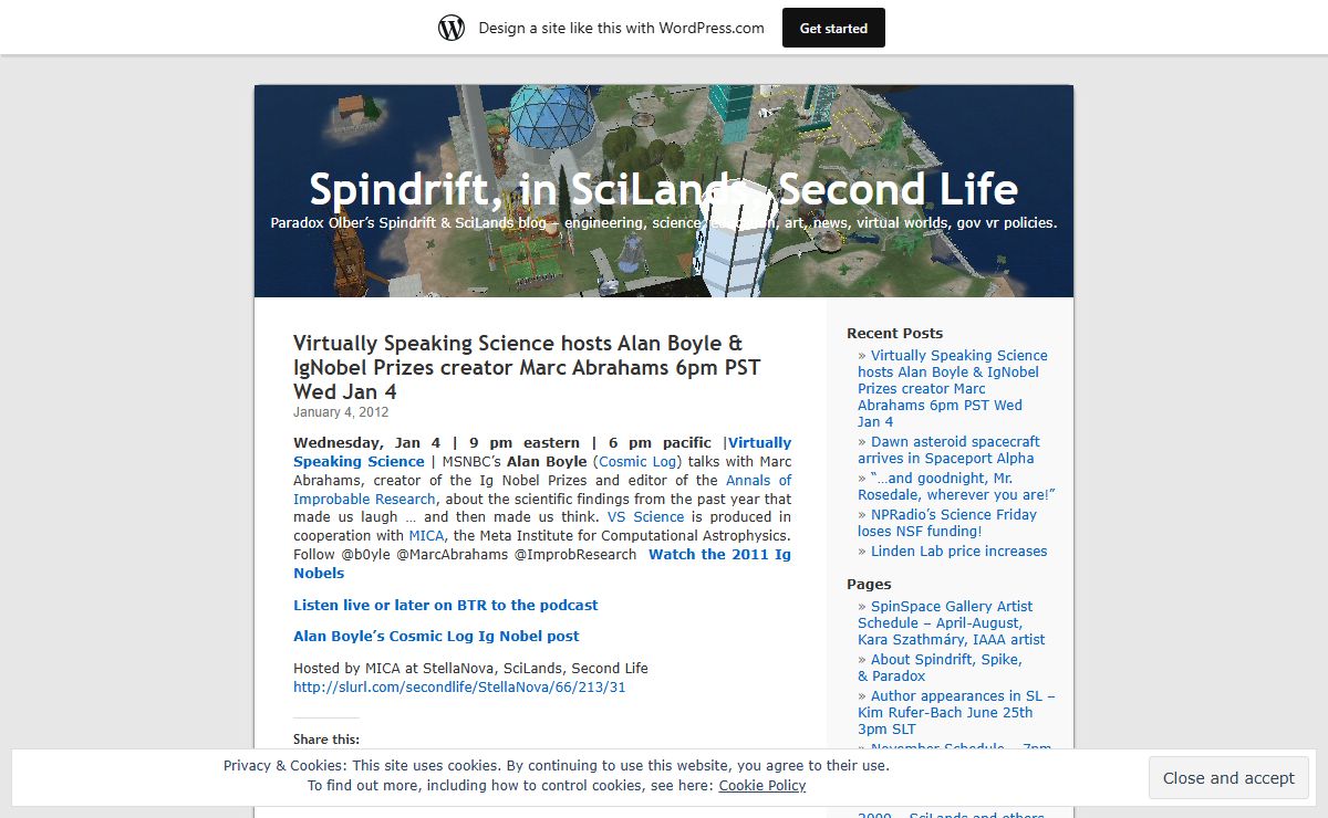 Spindrift, in SciLands, Second Life | Paradox Olber’s Spindrift & SciLands blog – engineering, science, education, art, news, virtual worlds, gov vr policies.