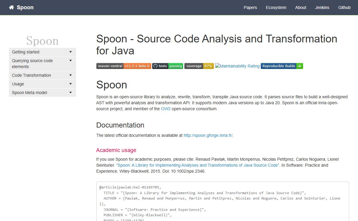 Spoon - Source Code Analysis and Transformation for Java | Spoon