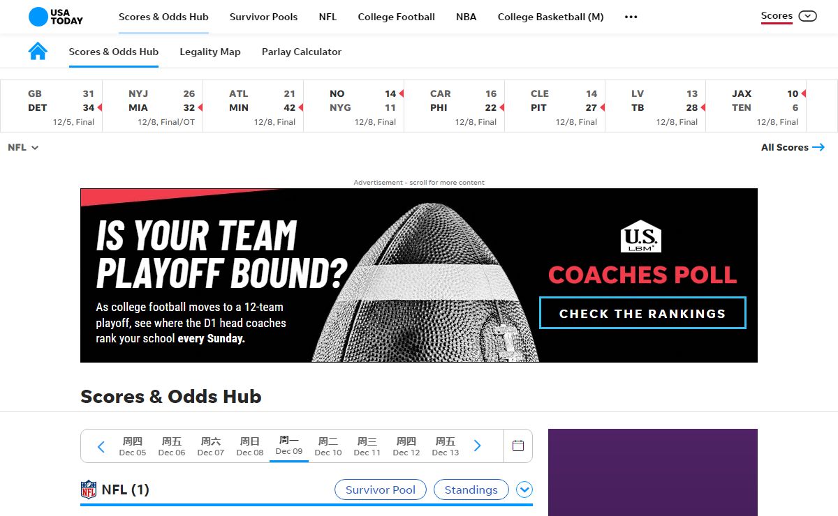 USA TODAY Sports Scores and Odds Hub