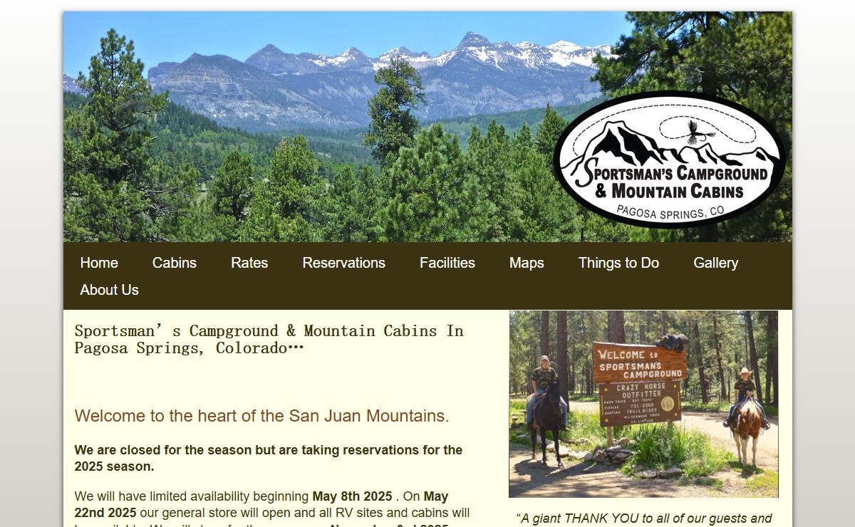 Pagosa Springs cabins and camping at Sportsman's Campground