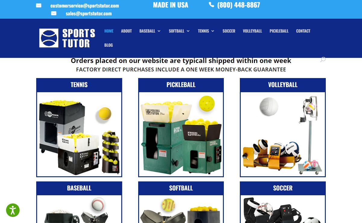 Sports Tutor practice machines for Tennis, Baseball, Softball, Volleyball, Soccer, Pickleball