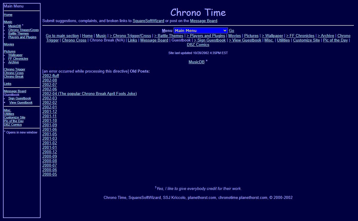 Chrono Time - Chrono Trigger and Chrono Cross movies, midis, mp3s, and information