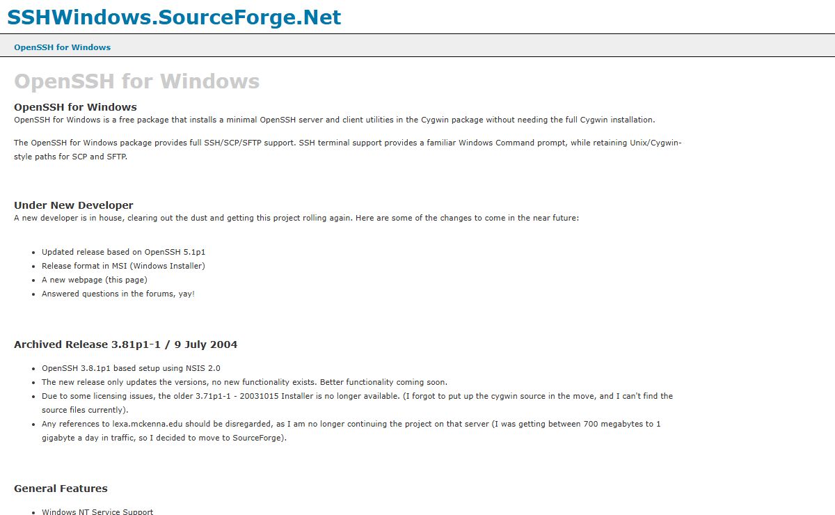 sshwindows.sf.net: OpenSSH for Windows