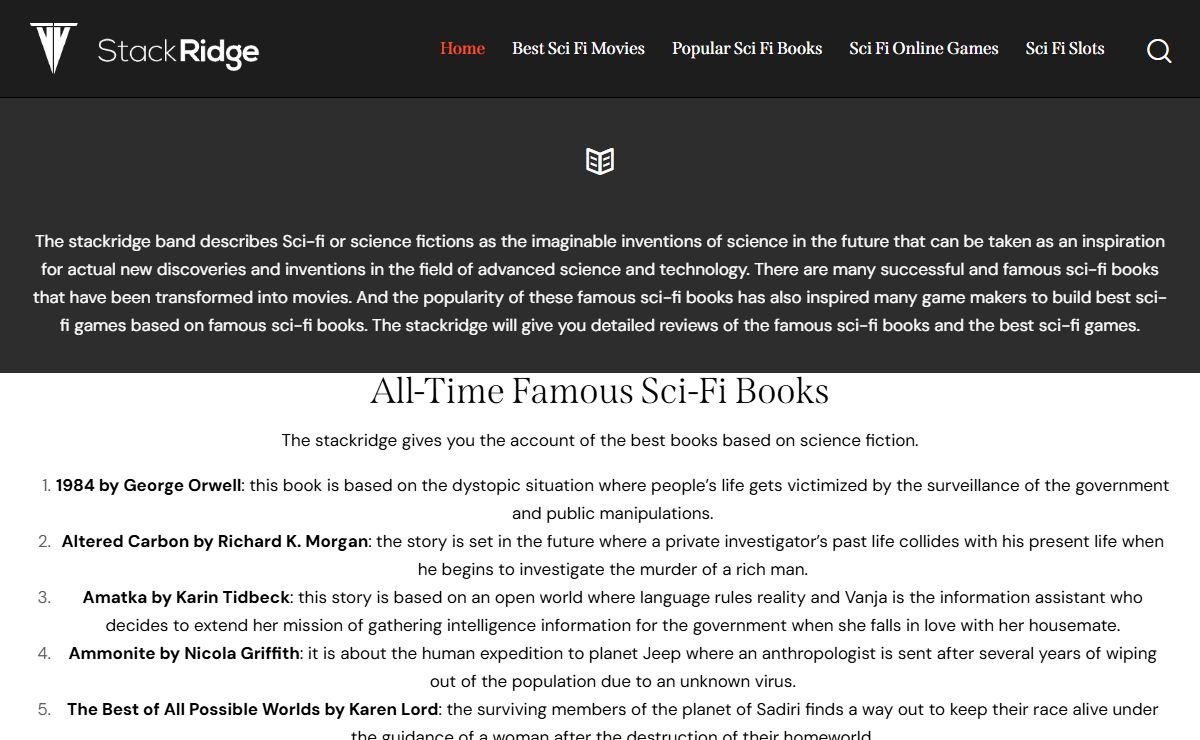 Stackridge Fan Site of Famous Sci FI Books & Best Sci-Fi Games