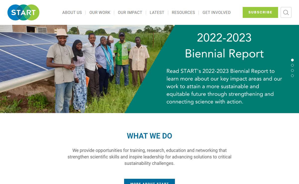 START – START provides opportunities for training, research, education and networking that strengthen scientific skills and inspire leadership for advancing solutions to critical sustainability challenges.
