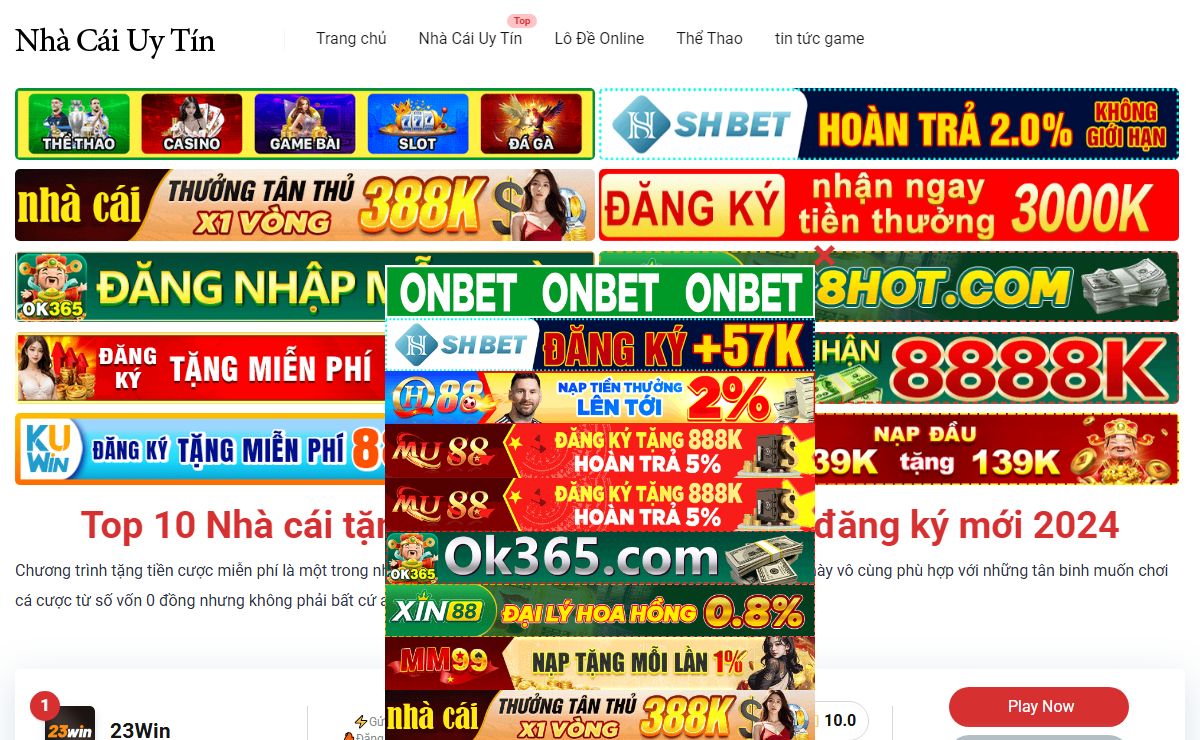 Top 10 Nhà cái tặng tiền cược miễn phí khi đăng ký mới 2024