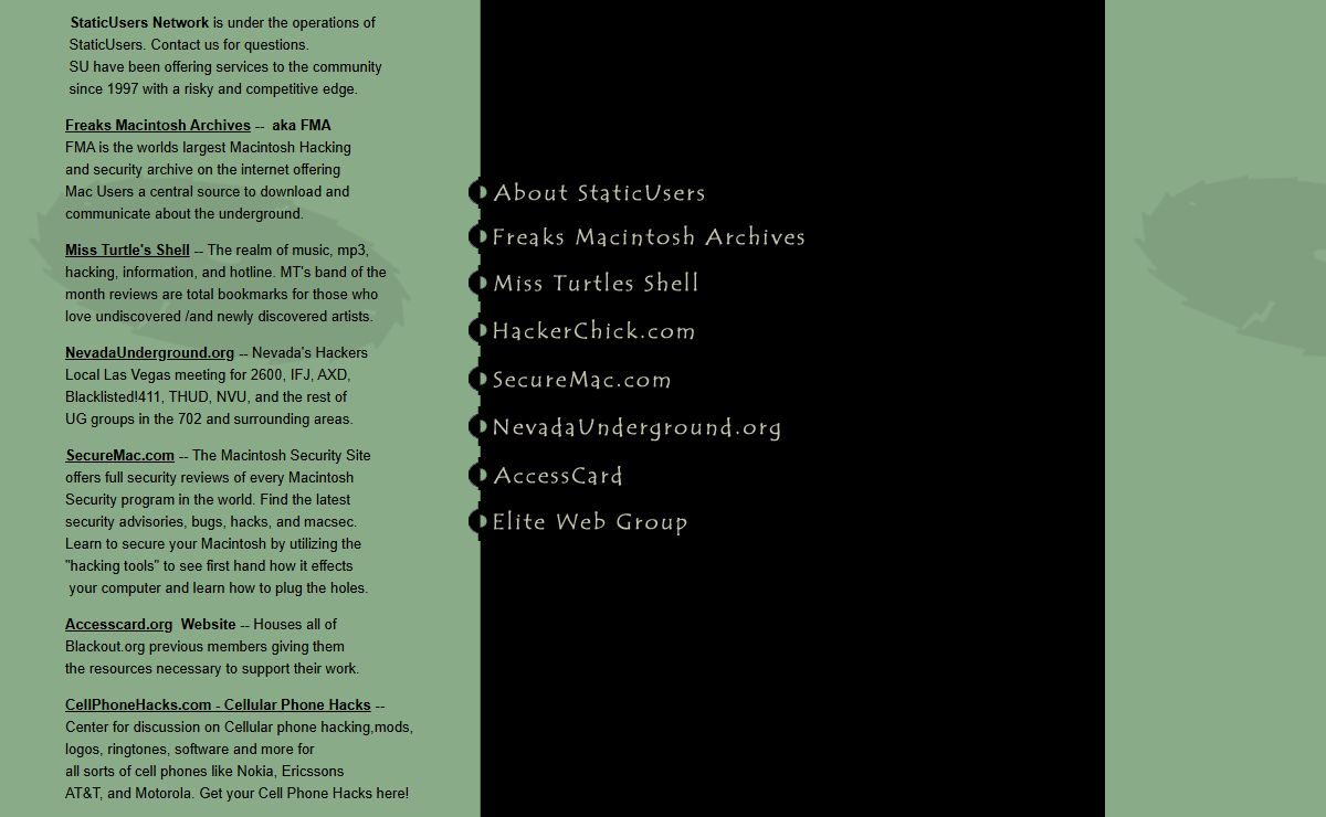 StaticUsers Network: Freaks Macintosh Archives - HackerChick - MT - NevadaUnderground - Elite Web Group