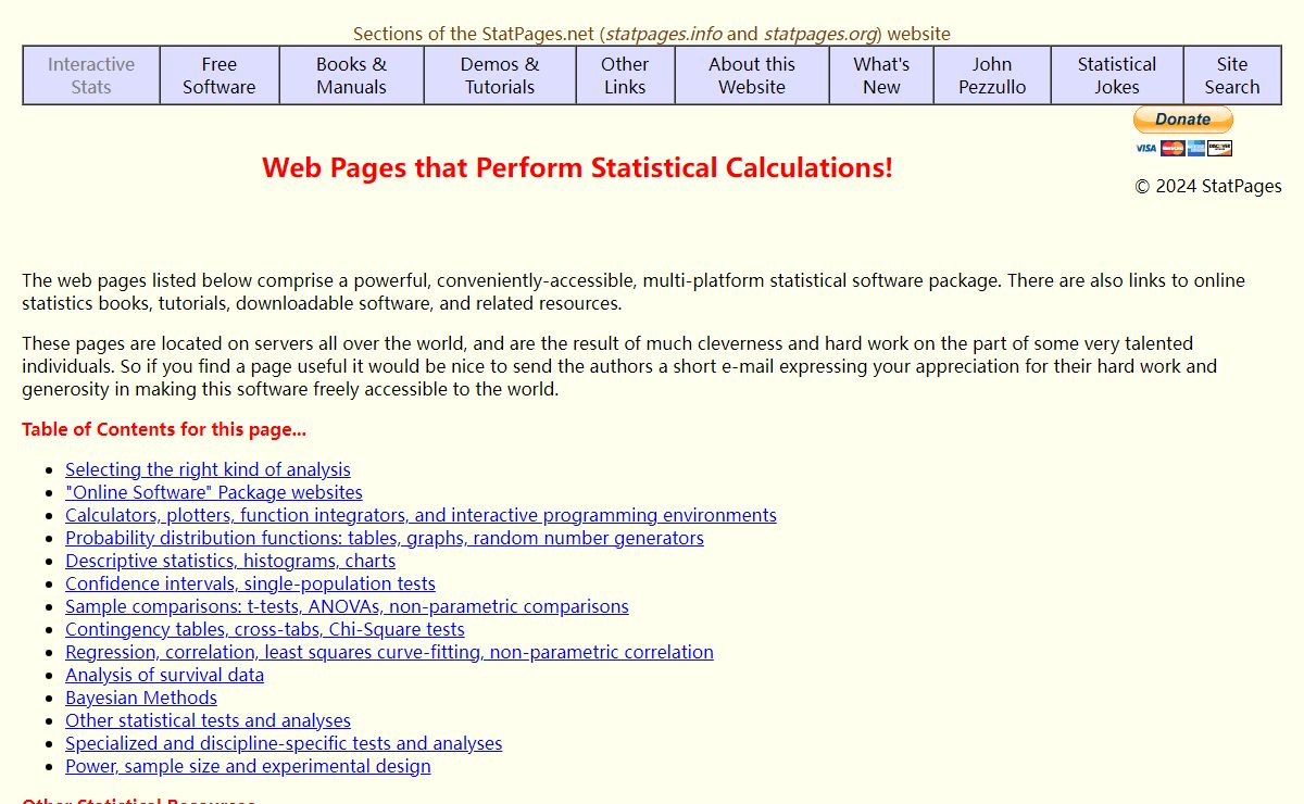 Interactive Statistical Calculation Pages