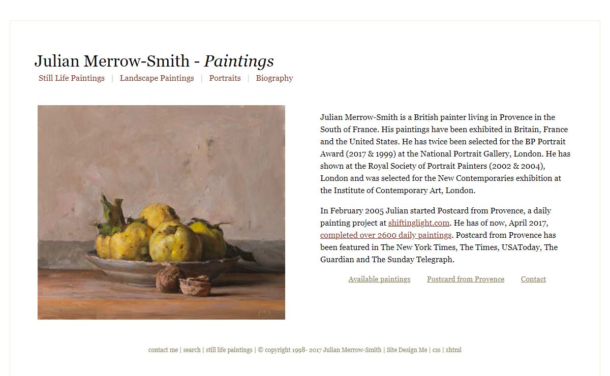 Still Life Paintings, Landscape and Portraits by British Painter Julian Merrow-Smith