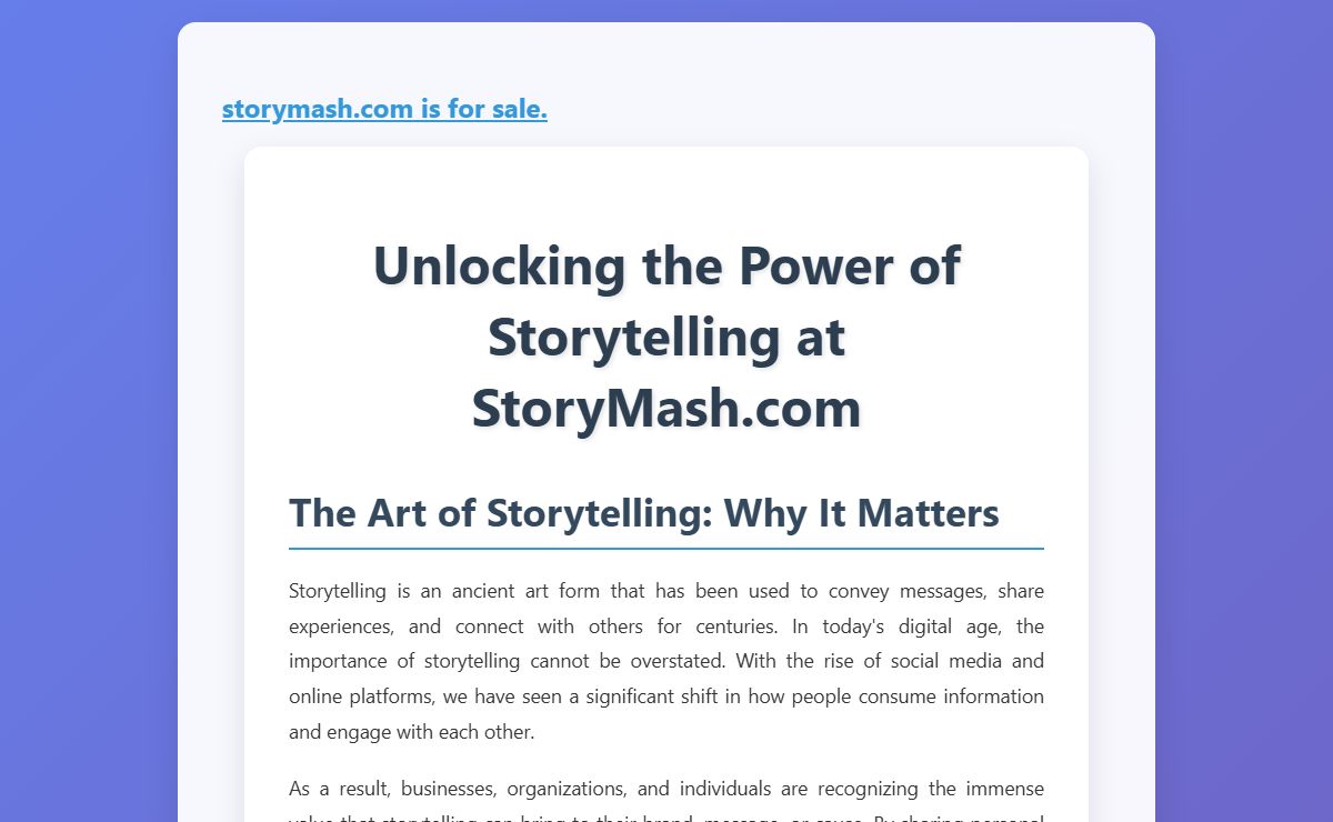 Unlocking the Power of Storytelling at StoryMash.com