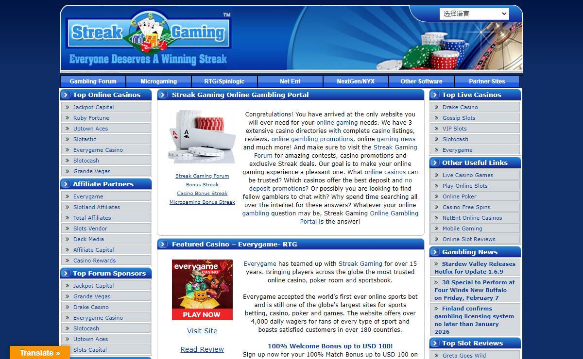 Streak Gaming Online Gambling Directory And Forum - Streak Gaming Online Gambling Forum is a friendly online gaming community that offers exclusive online casino promotions, free casino cash, no deposit bonus