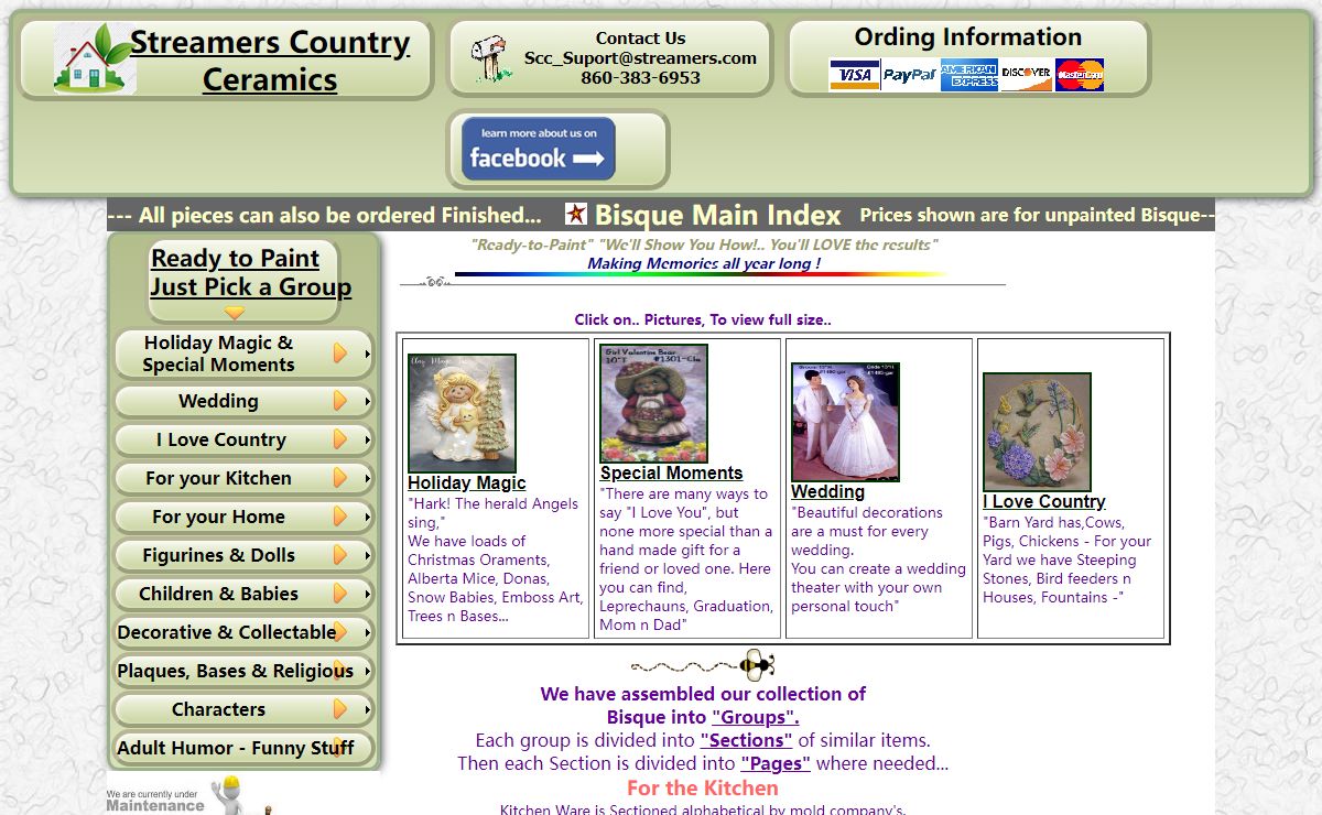 Streamers Ceramic Bisque Painters - Main Index