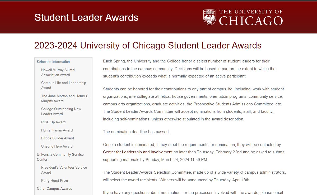 Student Leader Awards | The University of Chicago