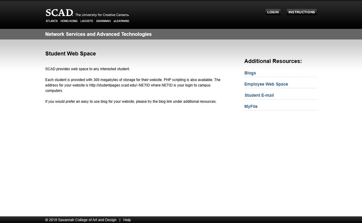 SCAD Student Web Space