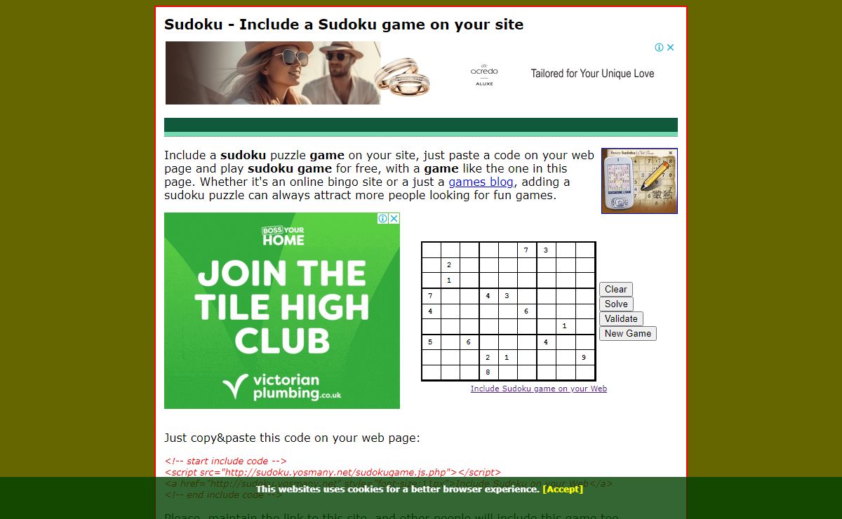Sudoku - Include a sudoku game on your web site