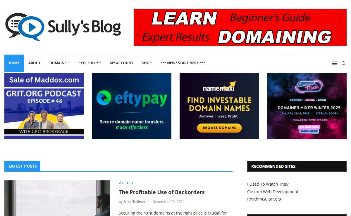 SullysBlog.com – Domain Investing, Key word premium domain names, domain tips, selling domains, generic domains