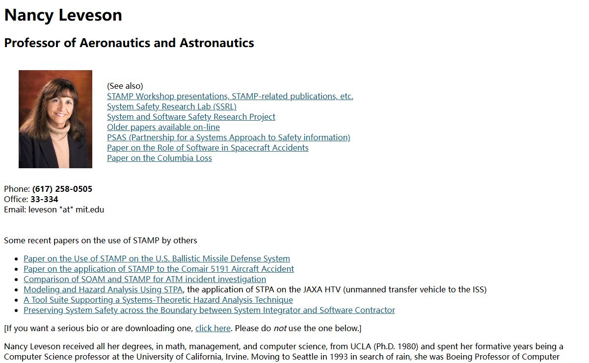 Nancy Leveson's Home Page at MIT