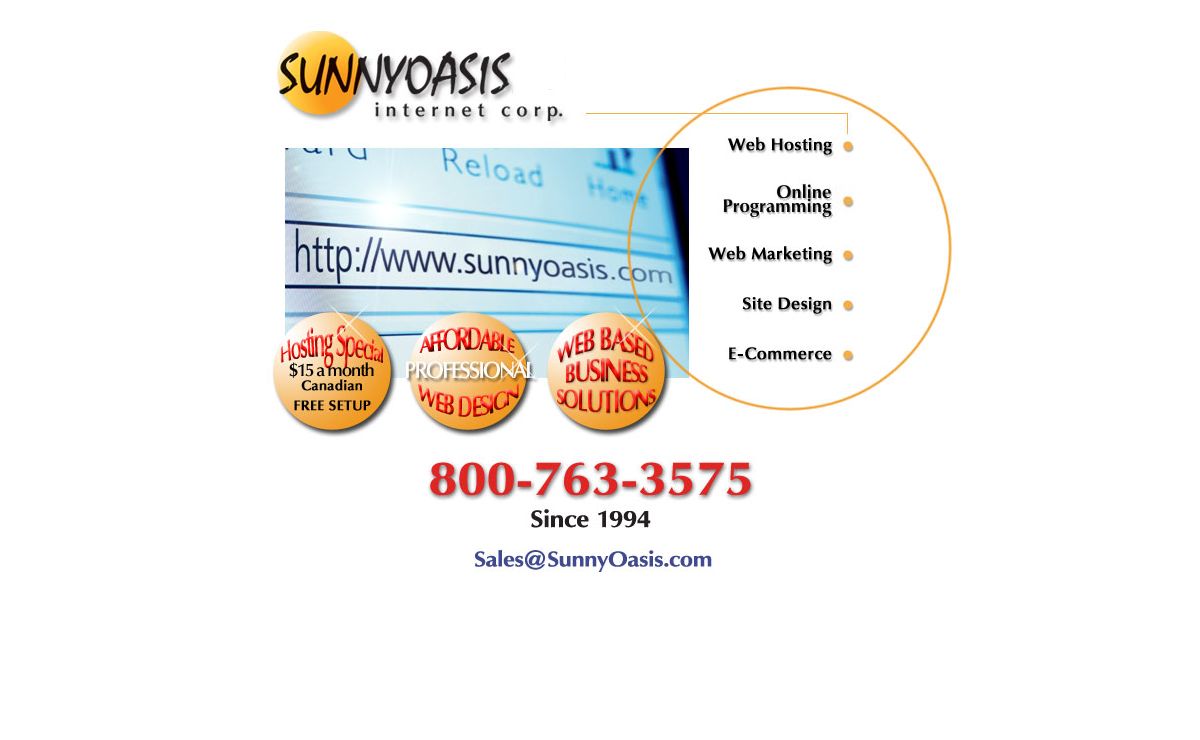 SUNNY OASIS Internet Corp. Web Hosting, Site Design, Domains, E-Commerce (800)763-3575