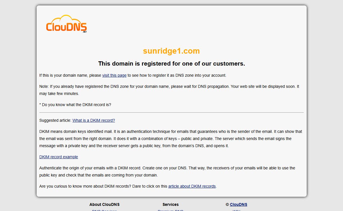 sunridge1.com | DKIM record