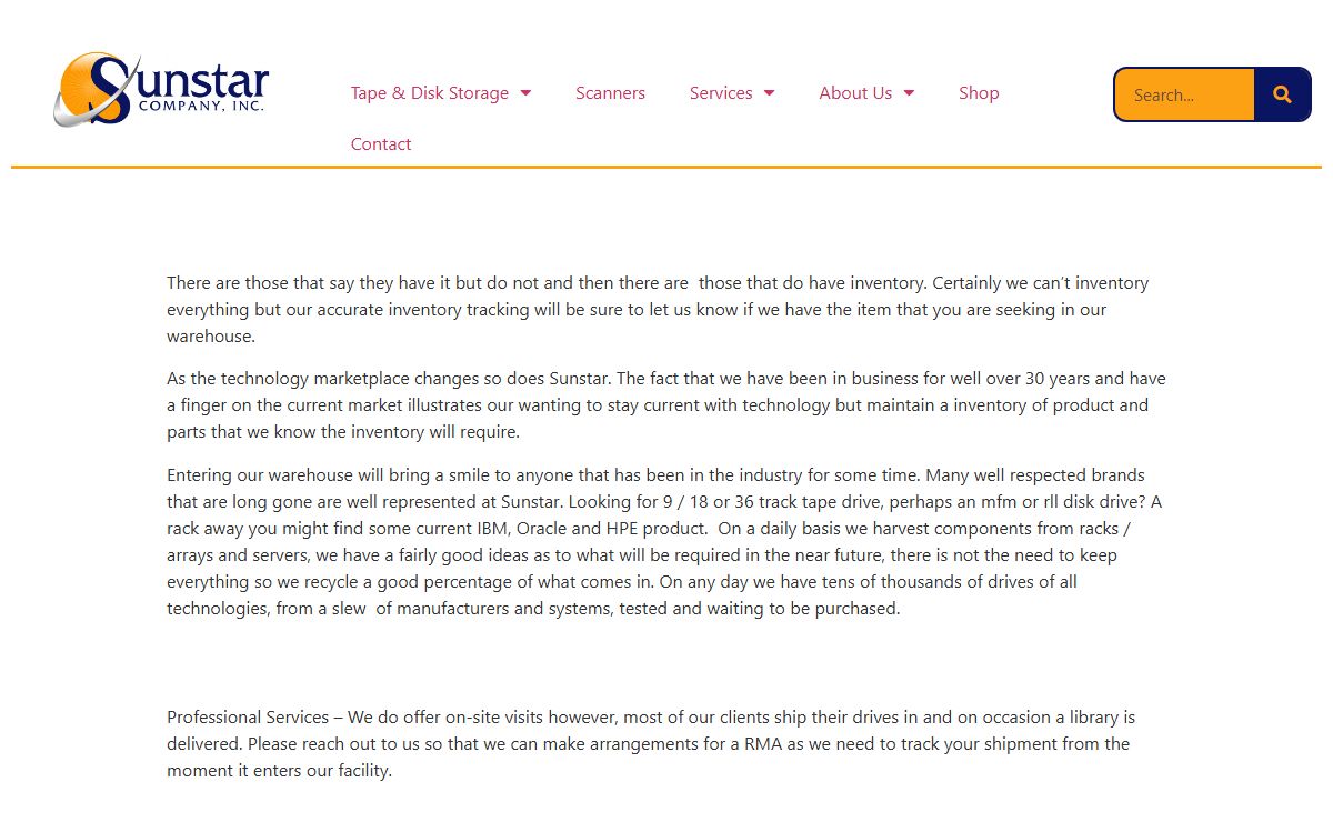 Sunstar Company, Inc. – Storage – Disk & Tape | Sunstar Company, Inc