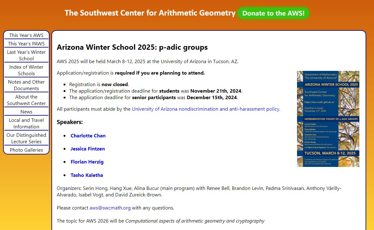 Southwest Center for Arithmetic Geometry: Welcome