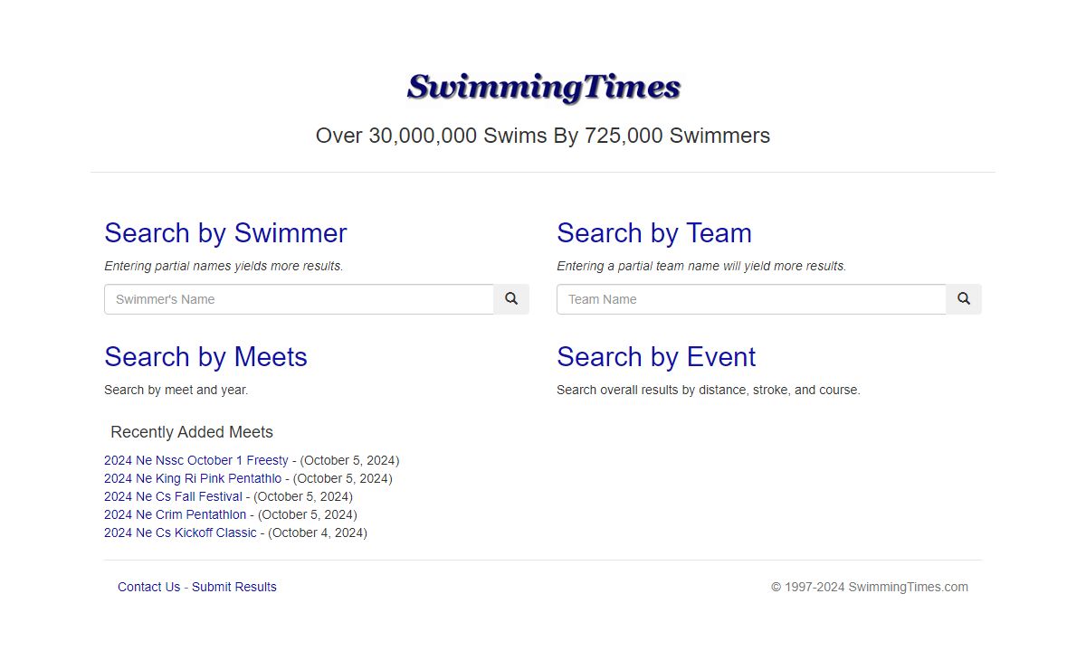 SwimmingTimes.com - Swimming Times Results Database