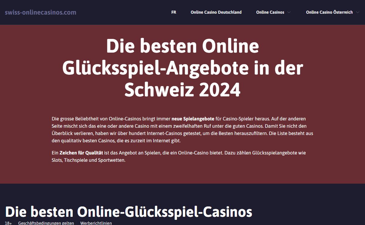 Die besten Angebote für Online Glücksspiel in der Schweiz 2024