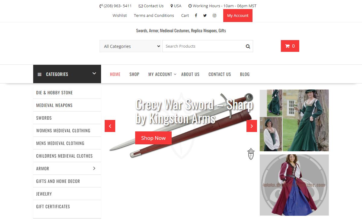 Swords of Honor - Medieval Replica Swords, Armor, Clothing, Weapons.
