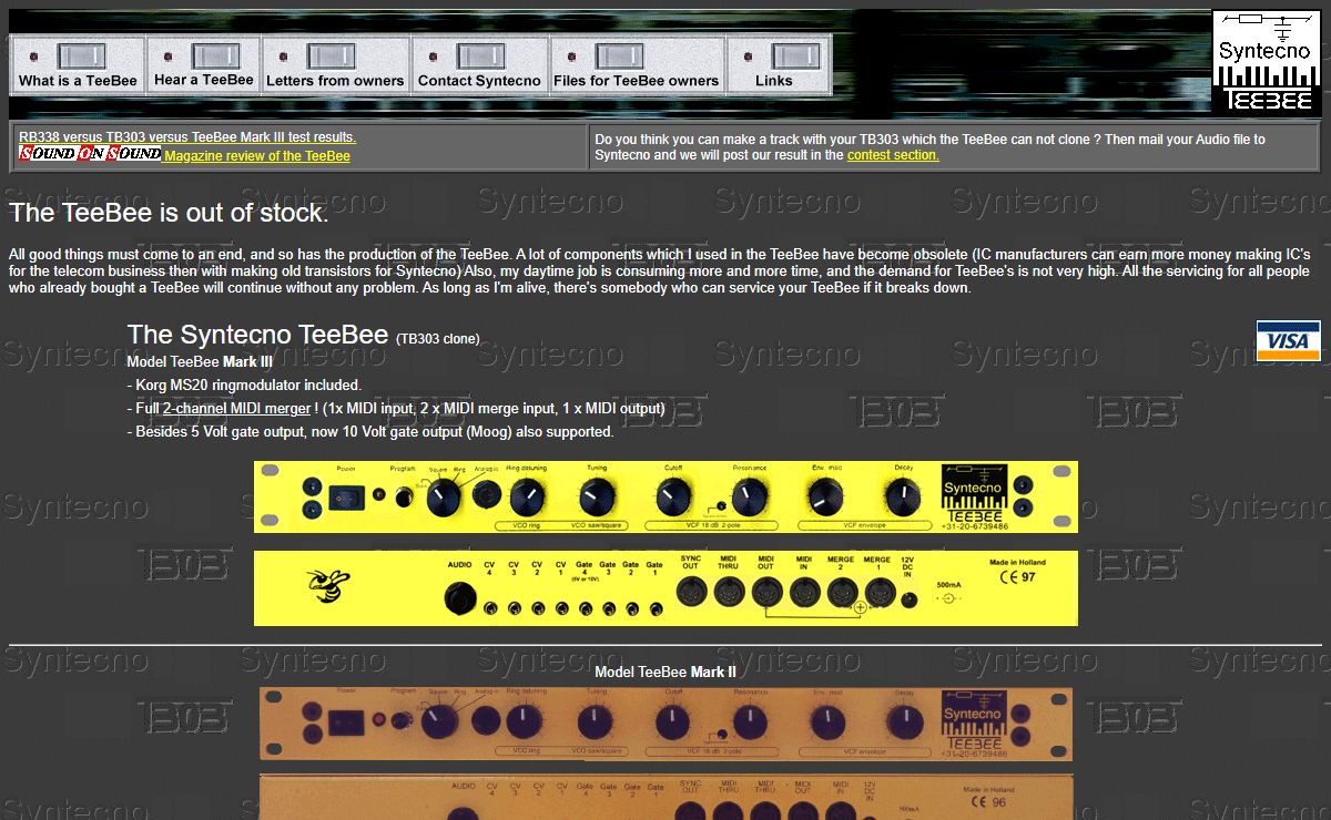 Syntecno Homepage : TB303,TeeBee,Trance,Acid,House,Jungle,keyboard,synthesizer
