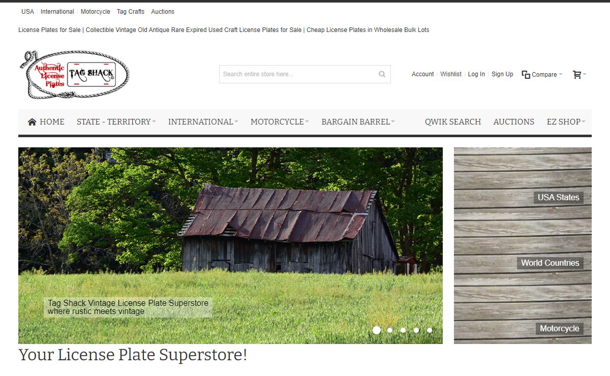 License Plates for Sale | TAG SHACK | Collectible Old Used Vintage Craft Classic Car License Plates for SALE!