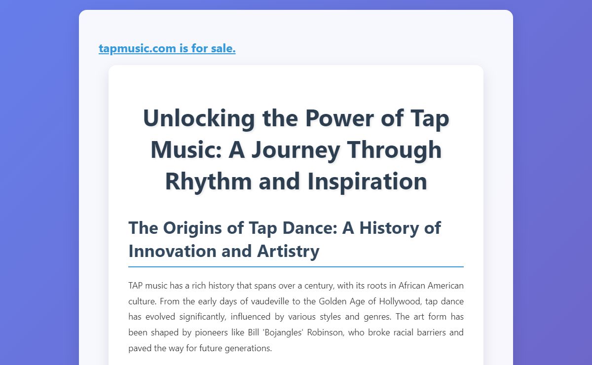 Unlocking the Power of Tap Music: A Journey Through Rhythm and Inspiration