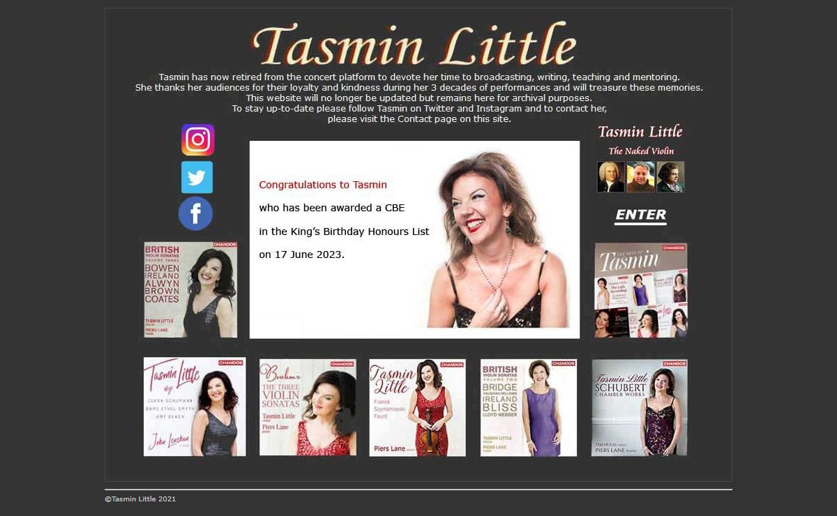 Welcome to the website of violinist Tasmin Little