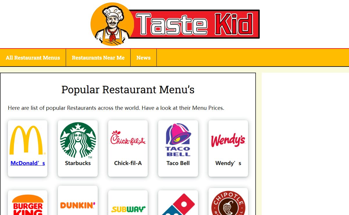 TasteKid - All Restaurant Menu's, Prices, Catering, & Open Hours