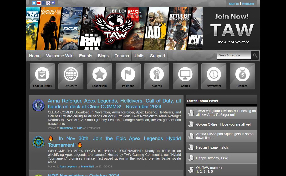 Home - TAW - The Art of Warfare - Premier Online Gaming Community