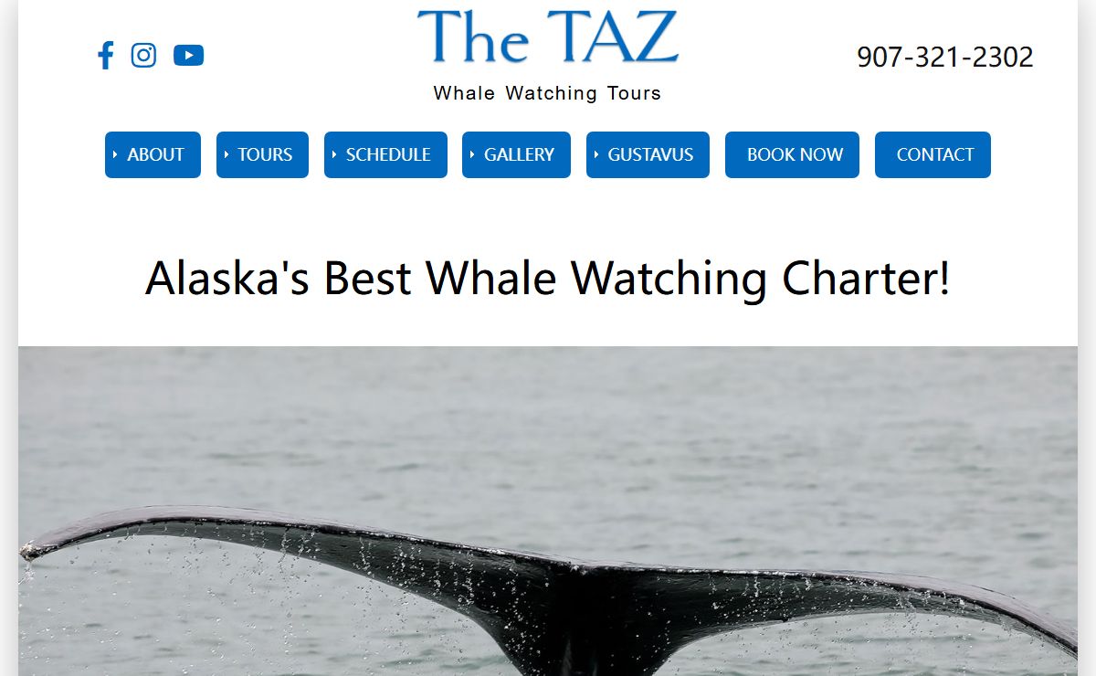 The Best Whale Watching Charter in Alaska. TAZ Whale Watching Tours, Gustavus, Alaska.