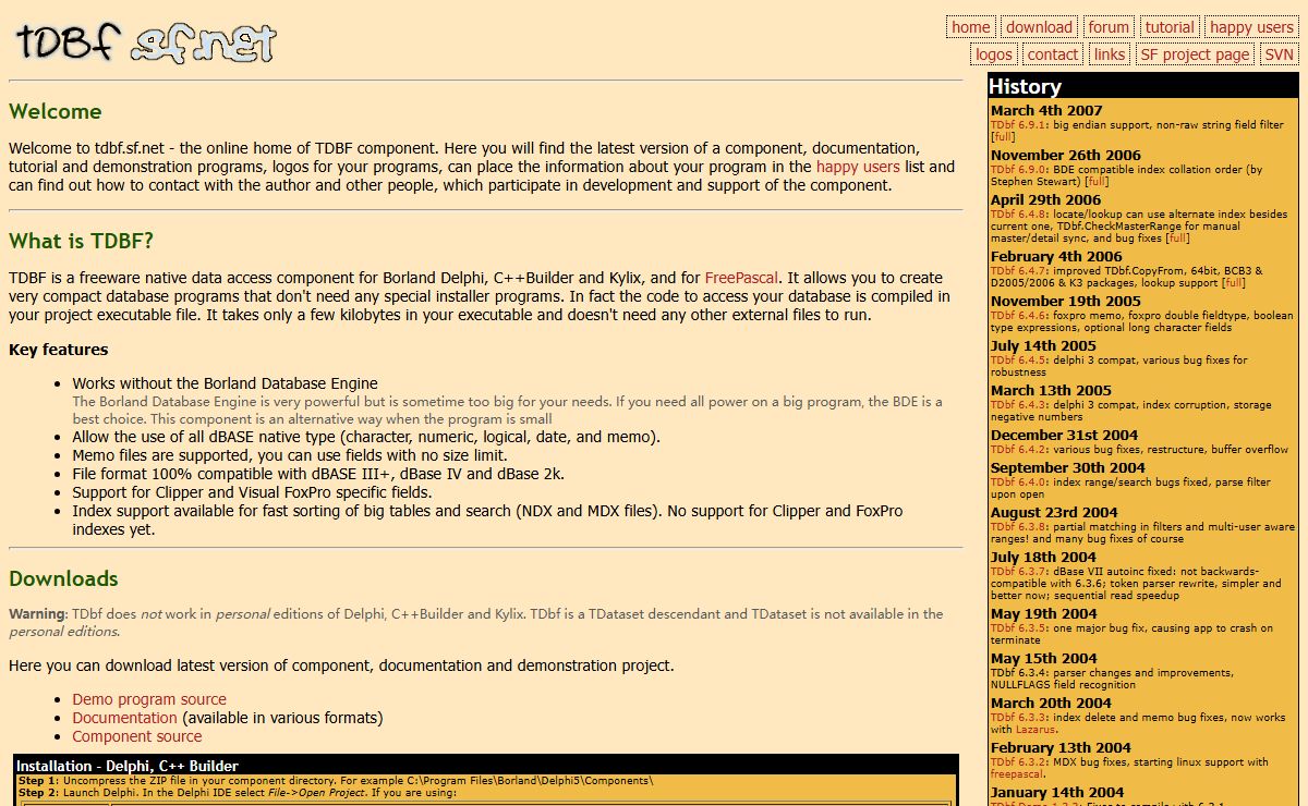 TDbf web page