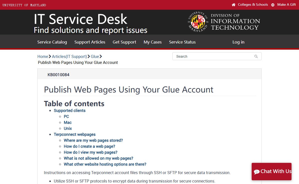 IT Support - Publish Web Pages Using Your Glue Account