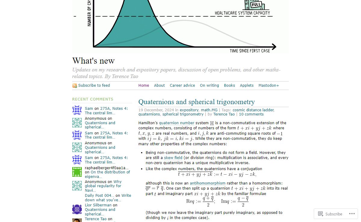 What's new | Updates on my research and expository papers, discussion of open problems, and other maths-related topics. By Terence Tao