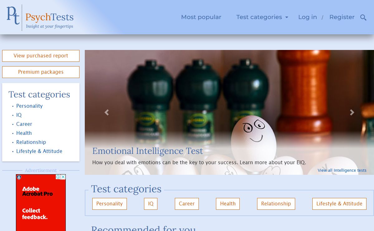 TestYourself by PsychTests: Tests and quizzes on personality, IQ, love/relationships, career, health and attitudes/lifestyle. Professional quality online psychological assessments developed by the web's prominent testing experts.