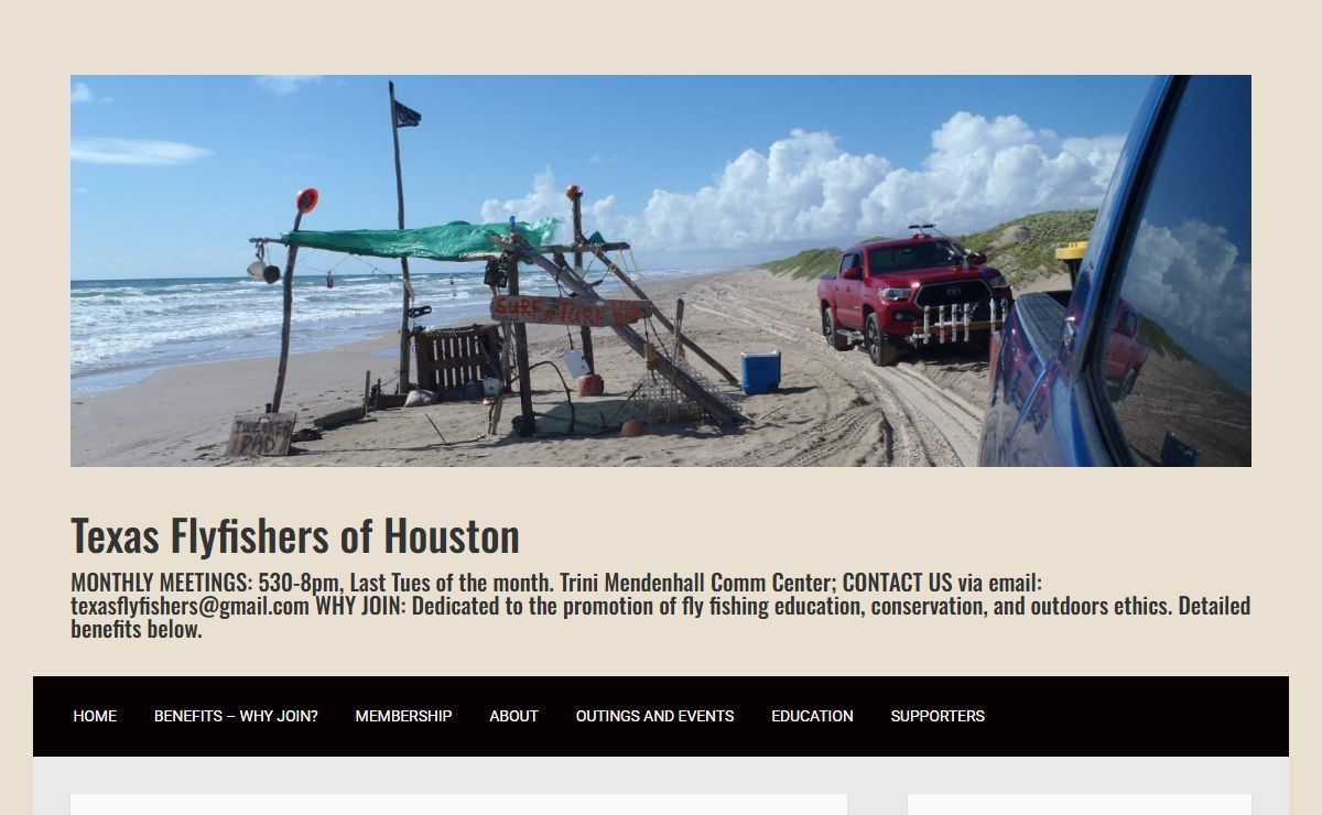 Texas Flyfishers of Houston – MONTHLY MEETINGS: 530-8pm, Last Tues of the month. Trini Mendenhall Comm Center; CONTACT US via email: texasflyfishers@gmail.com WHY JOIN: Dedicated to the promotion of fly fishing education, conservation, and outdoors ethics. Detailed benefits below.