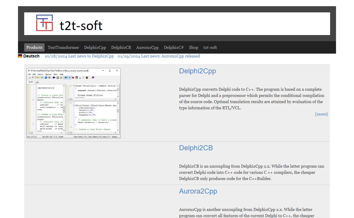 Converter from Delphi to C++ and C#: Products