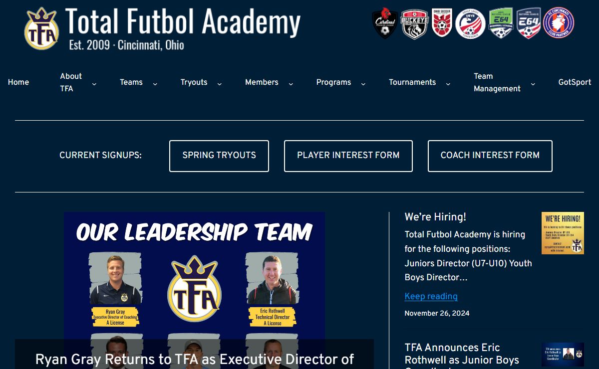 Total Futbol Academy – Select and recreational youth soccer club on the west side of Cincinnati.