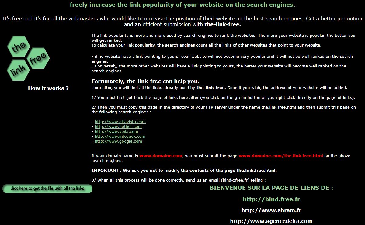 freely increase the link popularity and the promotion of your web site in the search engines.