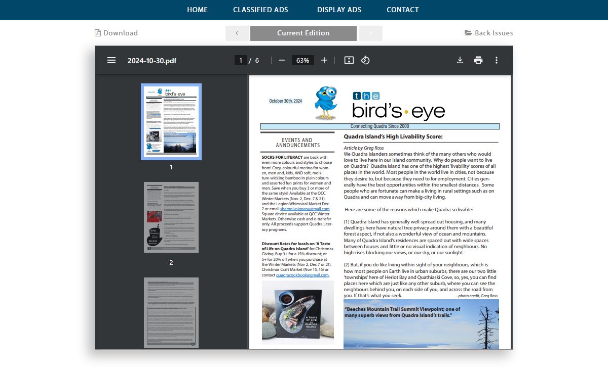 The Bird's Eye, weekly classifieds for Quadra, Cortes, and the Discovery Islands