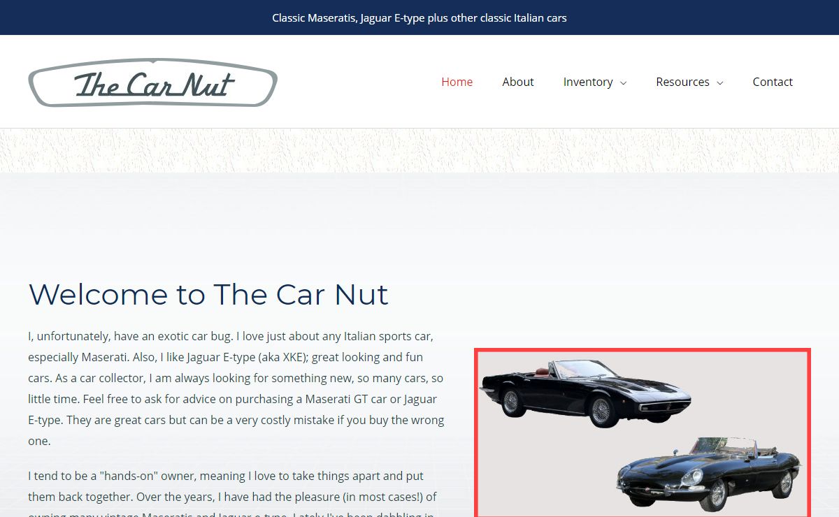 The Car Nut | Vintage Maserati | Jaguar etype